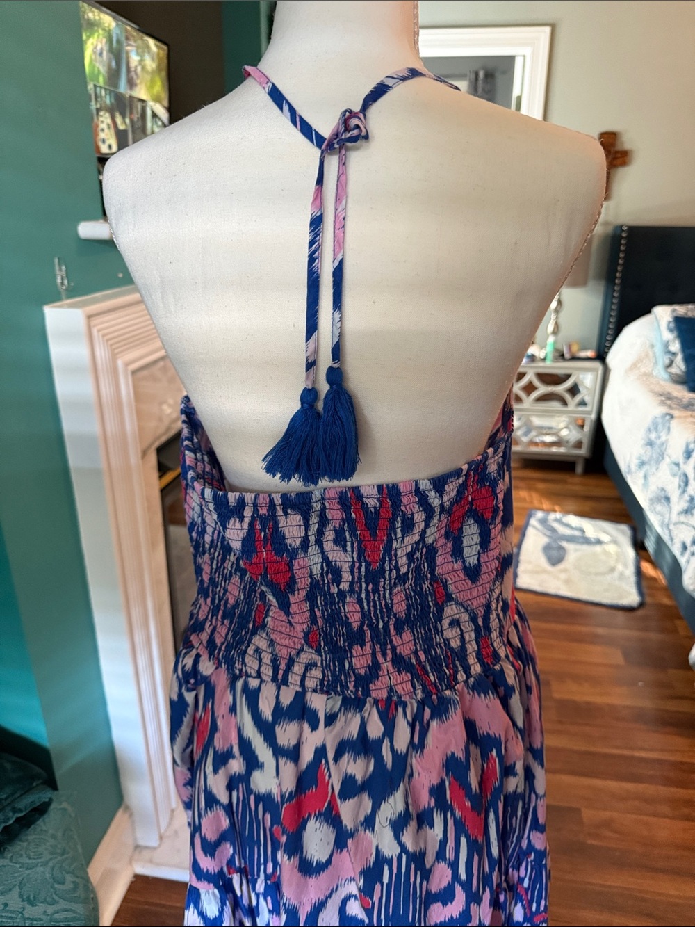 crown & ivy Blue, Pink, White Ikat-Print Halter Maxi Dress - Picture 2 of 2